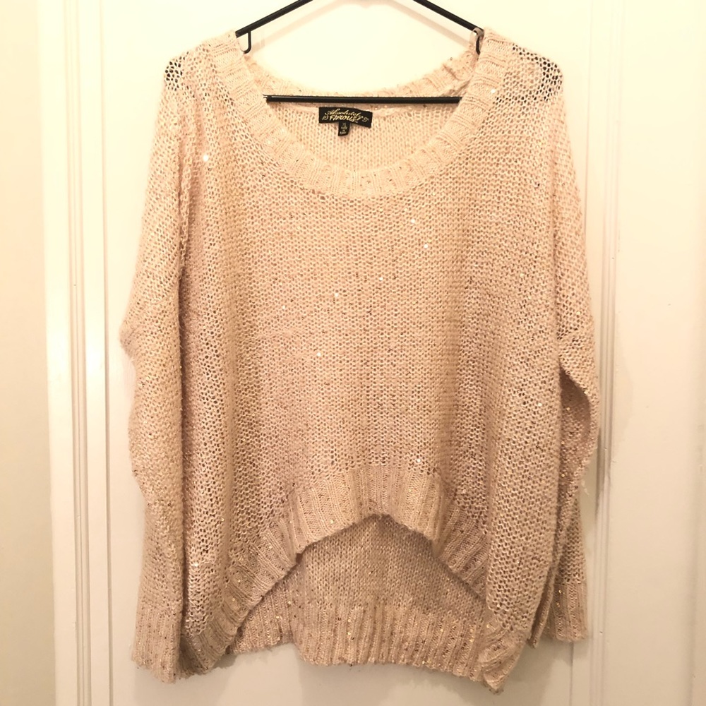 Cream and gold sequin sparkle high low sweater